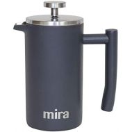 [아마존베스트]MIRA BRANDS MIRA 12 oz Stainless Steel French Press Coffee Maker | Double Walled Insulated Coffee & Tea Brewer Pot & Maker | Keeps Brewed Coffee or Tea Hot | 350 ml (12 oz (350 ml), Gray)