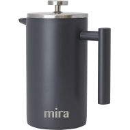 MIRA Brands MIRA 34 oz Stainless Steel French Press Coffee Maker with 3 Extra Filters Double Walled Insulated Coffee & Tea Brewer Pot & Maker Keeps Brewed Coffee or Tea Hot 1000 ml (Gray)
