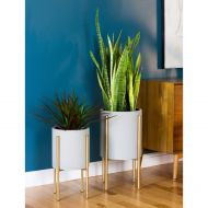 MISC Grey Mid Century Plant Stand Set of 2, Gold Planter Boxes, Planting Storage Indoor Outdoor Living Room Decor Patio Stucco Texture, Metal