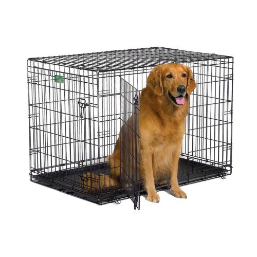  MISC 48 inch Dog Crate XL Double Door Dog Kennel Folding Cat Dog Cage House with Divider Wire Gauge Plastic Tray Pet Crate Pet Cage 2 Doors Collapsible Travel Size Heavy Duty Strong Stu