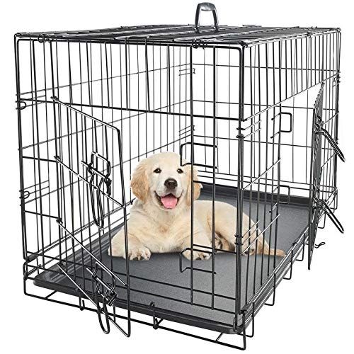  MISC 2 Door 4Ft Dog Crate Black, 48 Dog Cage with Divider Metal Pet Kennel Folding for Small Dogs, XXL Plastic Iron