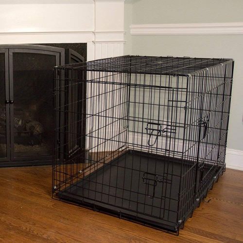  MISC 2 Door Large Dog Crate 36, Wire Dog Case with Divider LG Pet Kennel Collapsible Heavy Duty for Big Dogs Black, Plastic