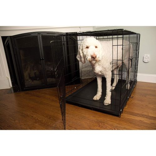  MISC 2 Door XL Dog Crate 42, Wire Dog Case with Divider XLarge Pet Kennel Collapsible Heavy Duty for Big Dogs Black, Plastic