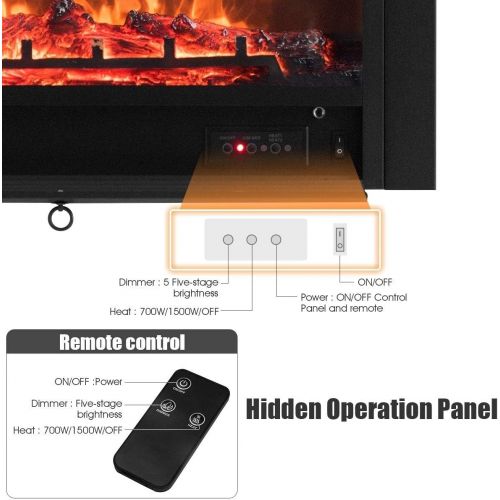  MISC Electric Fireplace Heater Adjustable Temperature Black Modern Contemporary Glass Steel Finish Remote Control