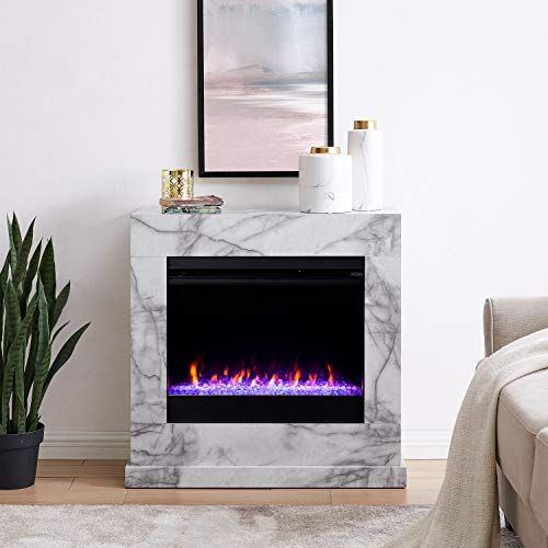  MISC Contemporary White Stone Color Changing Led Fireplace Grey Modern Glass Manufactured Wood Metal Energy Efficient Includes Hardware Remote Control