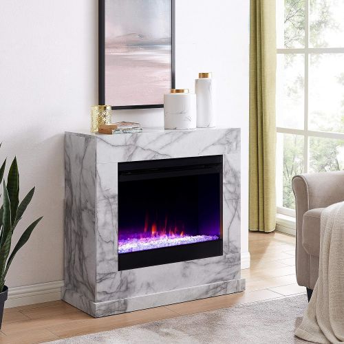  MISC Contemporary White Stone Color Changing Led Fireplace Grey Modern Glass Manufactured Wood Metal Energy Efficient Includes Hardware Remote Control