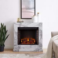 MISC Contemporary White Stone Electric Fireplace Grey Modern Manufactured Wood Metal Adjustable Thermostat Includes Hardware