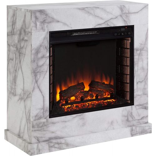  MISC Contemporary White Stone Electric Fireplace Grey Modern Manufactured Wood Metal Adjustable Thermostat Includes Hardware