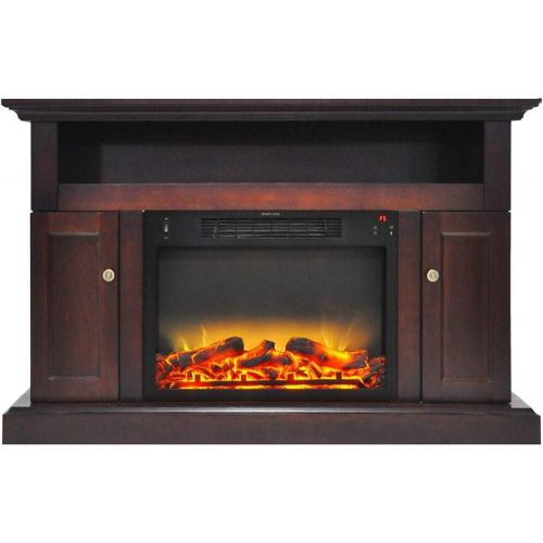  MISC Electric Fireplace with an Enhanced Log Display and 47 in. Entertainment Stand in Mahogany Brown Modern Contemporary Glass Finish Programmable