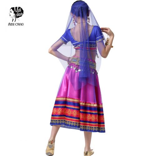  MISI CHAO Bollywood Belly Dance Costume - Sari Noble Dance Outfit Halloween Costumes with Head Veil for Girls