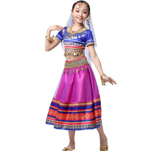  MISI CHAO Bollywood Belly Dance Costume - Sari Noble Dance Outfit Halloween Costumes with Head Veil for Girls
