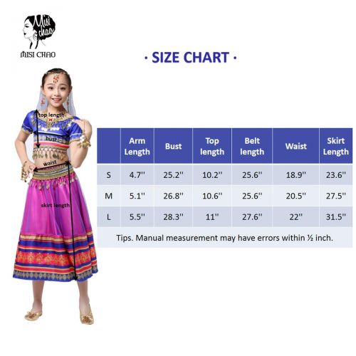  MISI CHAO Bollywood Belly Dance Costume - Sari Noble Dance Outfit Halloween Costumes with Head Veil for Girls