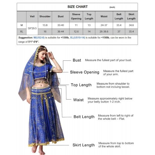  MISI CHAO Belly Dance Costume Bollywood Dress - Halloween Chiffon Dance Outfit Costumes with Head Veil for Women