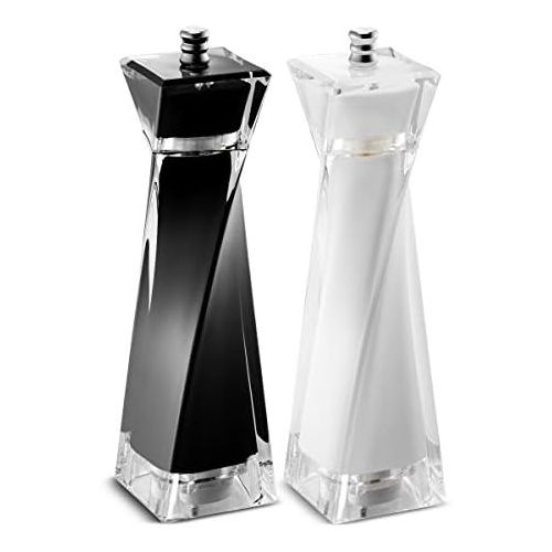  MITBAK Acrylic Black/White Salt and Pepper Grinders Set | Sea Salt and Pepper Mills Easy to Use and Equipped with Adjustable Coarseness And Ceramic Mechanism| Unique Kitchen | Prem