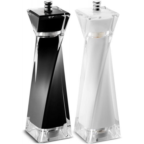  MITBAK Acrylic Black/White Salt and Pepper Grinders Set | Sea Salt and Pepper Mills Easy to Use and Equipped with Adjustable Coarseness And Ceramic Mechanism| Unique Kitchen | Prem