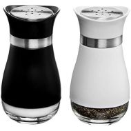 MITBAK Salt and Pepper Shakers (2-Pc. Set) Elegant w/Clear Glass Bottom | Compact Cooking, Kitchen and Dining Room Use | Classic, Refillable Design (BK/White)