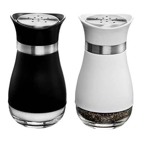  MITBAK Salt and Pepper Shakers (2-Pc. Set) Elegant w/Clear Glass Bottom | Compact Cooking, Kitchen and Dining Room Use | Classic, Refillable Design (BK/White)