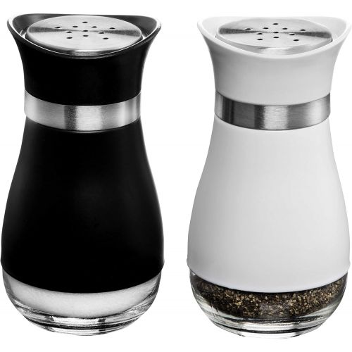  MITBAK Salt and Pepper Shakers (2-Pc. Set) Elegant w/Clear Glass Bottom | Compact Cooking, Kitchen and Dining Room Use | Classic, Refillable Design (BK/White)