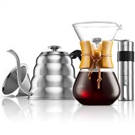 MITBAK Pour Over Coffee Maker Set Kit Includes 40 OZ Gooseneck Kettle with Thermometer, Coffee Mill Grinder & 20 OZ Coffee Dripper Brewer Great Replacement for Coffee Machines