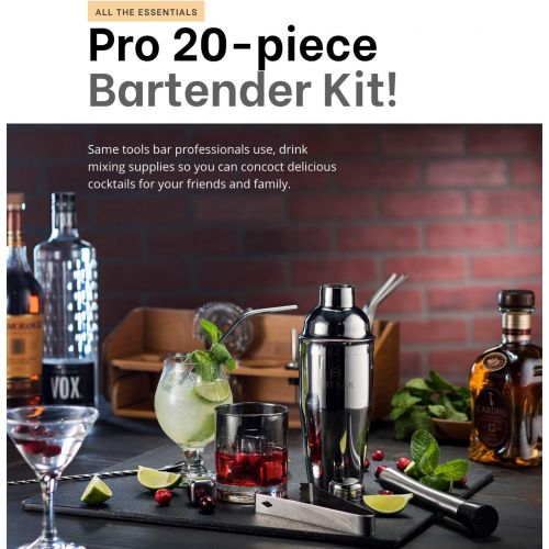  [아마존베스트]Mitbak Bartender Kit | 20-Piece Bar Accessories Set | Look Like A Pro With 25 OZ Cocktail Shaker Bottle, Strainer, Jigger, Steel Straws, Whiskey Stones & More | Excellent Gift