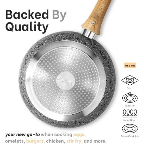  [아마존베스트]Mitbak 10-Inch Non-Stick Frying Pan with Lid | Granite Coating Nonstick Skillet with REMOVABLE Heat-Resistant Wooden Handle | Premium Cooking & Kitchen Utensil | Induction Compatib