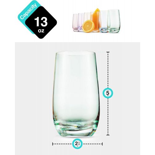  [아마존베스트]MITBAK 13- OZ Colored Highball Glasses (Set of 6) | Lead Free Drinking Glasses Tumblers for Mixed Drinks, Water, Juice beer, cocktail | Glassware Set, Excellent Gift | Glass Cups M