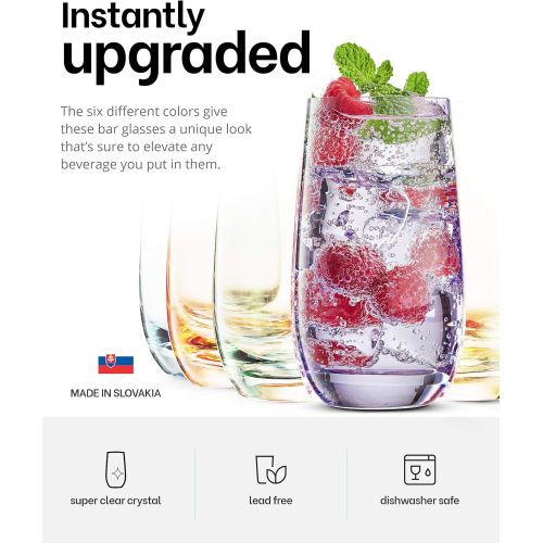  [아마존베스트]MITBAK 13- OZ Colored Highball Glasses (Set of 6) | Lead Free Drinking Glasses Tumblers for Mixed Drinks, Water, Juice beer, cocktail | Glassware Set, Excellent Gift | Glass Cups M