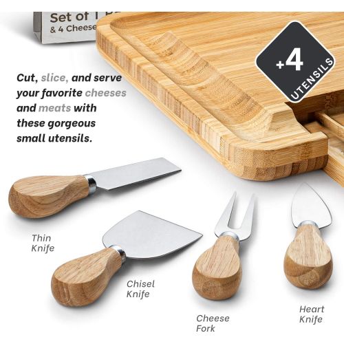  [아마존베스트]Mitbak Charcuterie Board Tray with 4 Cheese Knives | Bamboo Cheese Board Serving Tray | Cutting Board Platter Great Gift For Christmas, Anniversary, Bridal Shower, Housewarming | 1