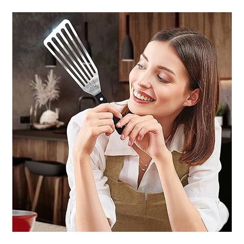  MIU Fish Spatula Stainless Steel, Flexible, Polished Metal, Corrosion Resistant, Kitchen Slotted Turner [Upgraded Version]