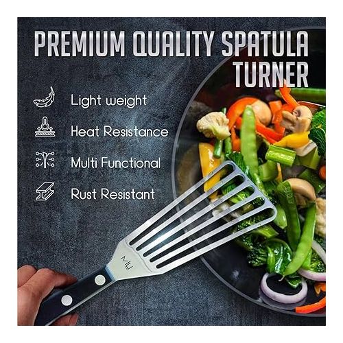  MIU Fish Spatula Stainless Steel, Flexible, Polished Metal, Corrosion Resistant, Kitchen Slotted Turner [Upgraded Version]