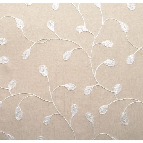  Miuco Floral Embroidered Semi Sheer Curtains Faux Linen Grommet Curtains for Girls Room 52 x 84 Inch Set of 2, Off White