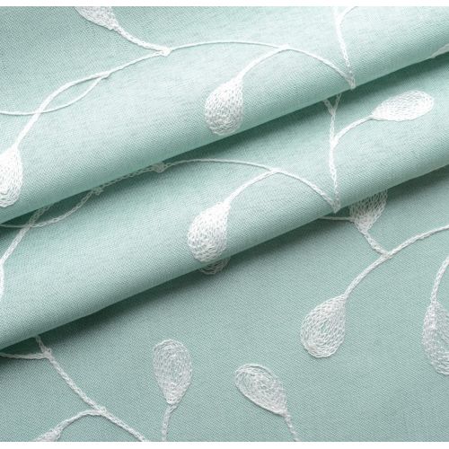  Miuco Floral Embroidered Semi Sheer Curtains Faux Linen Grommet Curtains for Girls Room 52 x 84 Inch Set of 2, Off White