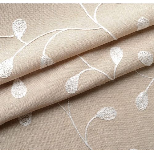  Miuco Floral Embroidered Semi Sheer Curtains Faux Linen Grommet Curtains for Girls Room 52 x 84 Inch Set of 2, Off White