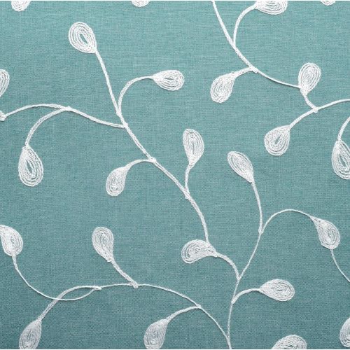  Miuco Floral Embroidered Semi Sheer Curtains Faux Linen Grommet Curtains for Girls Room 52 x 84 Inch Set of 2, Off White