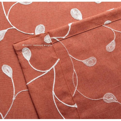  Miuco Floral Embroidered Semi Sheer Curtains Faux Linen Grommet Curtains for Girls Room 52 x 84 Inch Set of 2, Off White