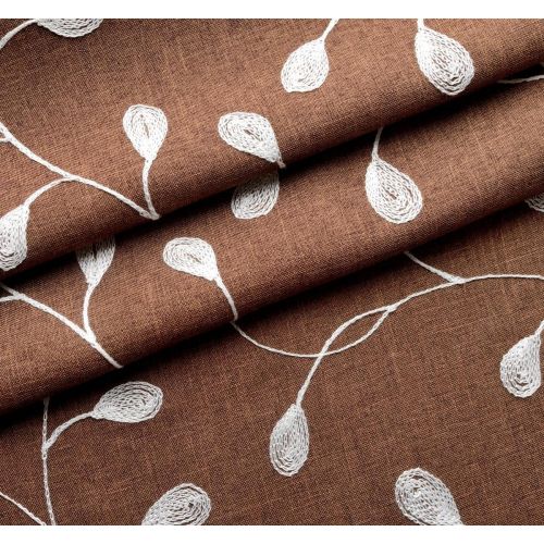  Miuco Floral Embroidered Semi Sheer Curtains Faux Linen Grommet Curtains for Girls Room 52 x 84 Inch Set of 2, Off White