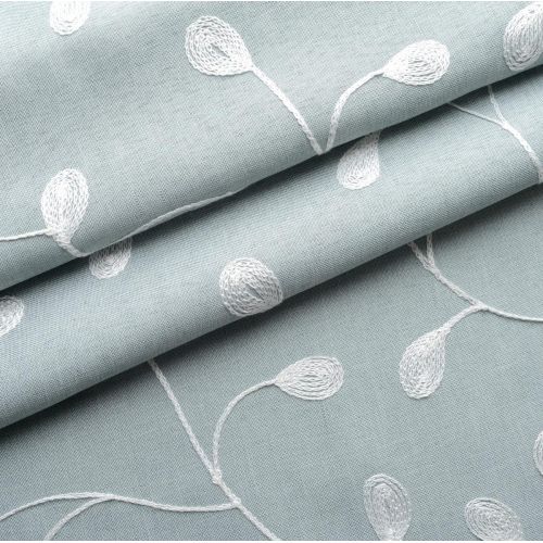  Miuco Floral Embroidered Semi Sheer Curtains Faux Linen Grommet Curtains for Girls Room 52 x 84 Inch Set of 2, Off White