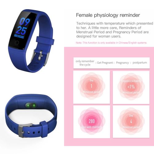  MIYA Heart Rate Monitor Acitivity Smart Wristband Fitness Tracker Color Sreen Female Physiological Reminder Watches for Kids Women Men-Blue