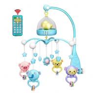 MJuan-clothing 0-12 Months Baby Remote Control Rotating Musical Crib Mobile Bed Rattle Bell Toy Blue