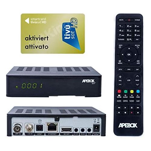  MK-Apebox Apebox C2 4K UHD 2160p Combo Satelliten Kabel DVB S2X & DVB T2/C Multistream Receiver geeignet fuer Tivusat Mediaset IPTV Mediplayer Receiver mit AKTIVIERTE Tivusat Karte