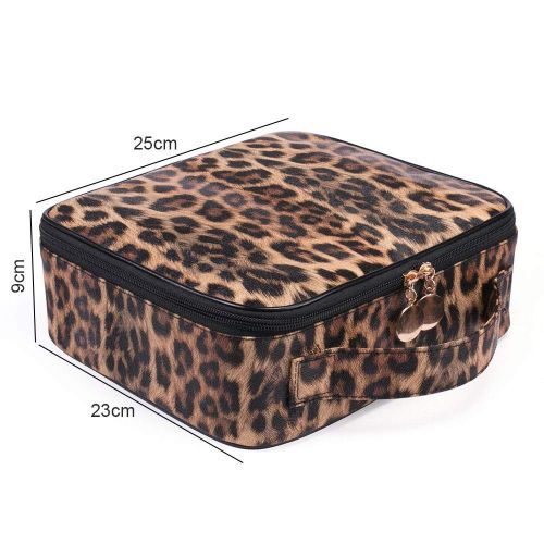  MKHDD Women Travel Makeup Bag Large Capacity Portable Organizer Case with Zipper Leopard Print Jewelry Gift