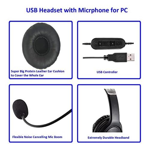  MKJ USB Headset with Microphone for Computer Laptop Noise Cancelling Headphone with Dragon Dictation Mic for PC Softphones Microsoft Teams Zoom Chat Online Teaching Webex Conference Ca