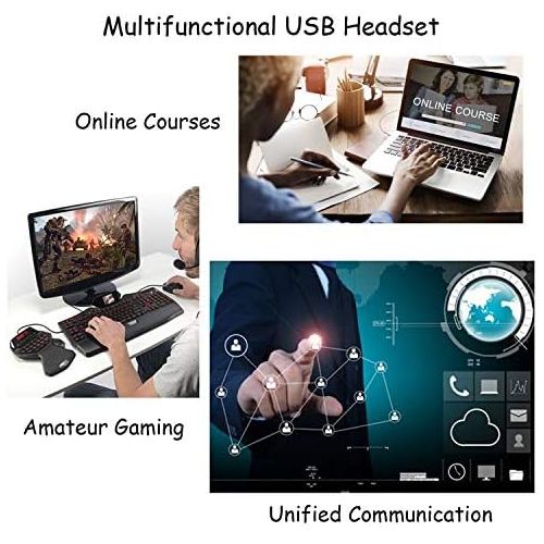  MKJ USB Headset with Microphone for Computer Laptop Noise Cancelling Headphone with Dragon Dictation Mic for PC Softphones Microsoft Teams Zoom Chat Online Teaching Webex Conference Ca