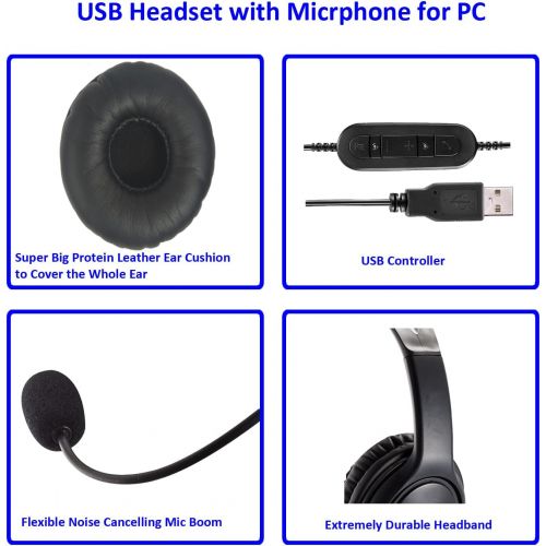  MKJ USB Headset with Microphone for Computer Laptop Noise Cancelling Headphone with Dragon Dictation Mic for PC Softphones Microsoft Teams Zoom Chat Online Teaching Webex Conference Ca