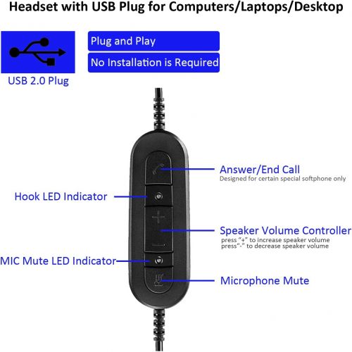  MKJ USB Telephone Headset with Microphone Computer PC Headset Dual Ear for Skype Chat, Online Learing, Conference Calls, Voice Chat, Softphones Call, Gaming etc