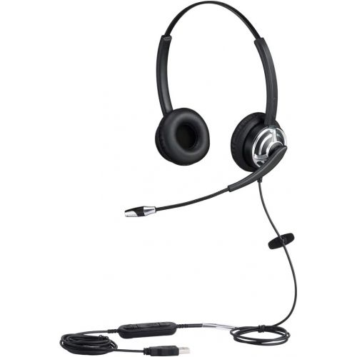  MKJ USB Telephone Headset with Microphone Computer PC Headset Dual Ear for Skype Chat, Online Learing, Conference Calls, Voice Chat, Softphones Call, Gaming etc