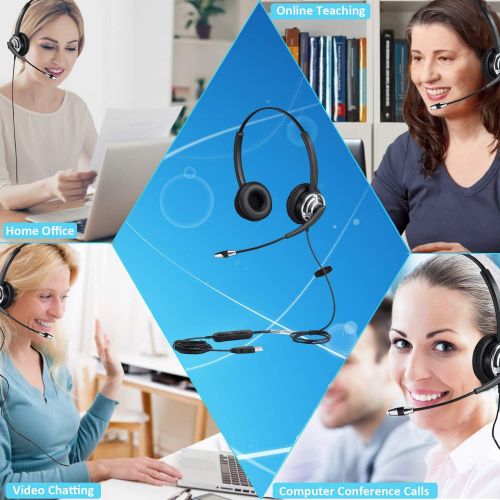  MKJ USB Telephone Headset with Microphone Computer PC Headset Dual Ear for Skype Chat, Online Learing, Conference Calls, Voice Chat, Softphones Call, Gaming etc