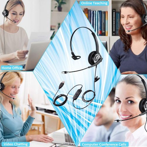 MKJ USB Telephone Headset with Microphone Computer PC Headset Dual Ear for Skype Chat, Online Learing, Conference Calls, Voice Chat, Softphones Call, Gaming etc