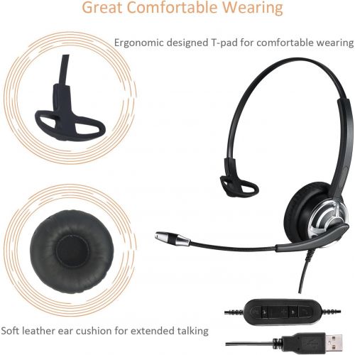  MKJ USB Telephone Headset with Microphone Computer PC Headset Dual Ear for Skype Chat, Online Learing, Conference Calls, Voice Chat, Softphones Call, Gaming etc