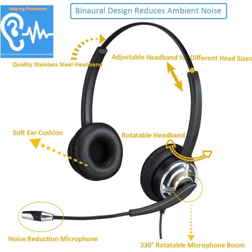  MKJ USB Telephone Headset with Microphone Computer PC Headset Dual Ear for Skype Chat, Online Learing, Conference Calls, Voice Chat, Softphones Call, Gaming etc